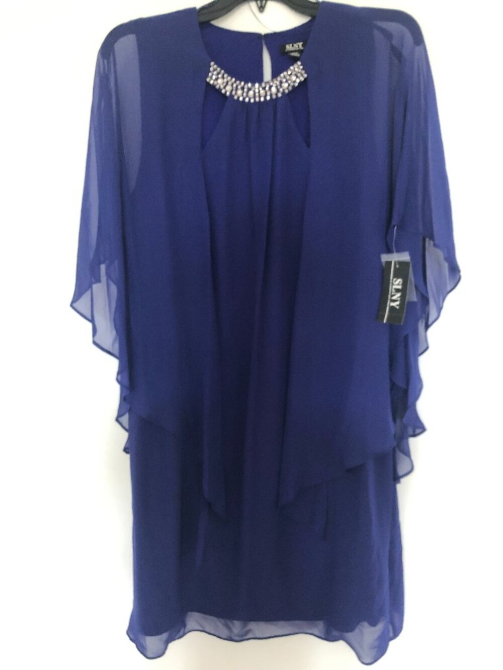 SNY Fashions Jewel Neck Knee-Length Chiffon Cocktail Capelet Dress Size 16W